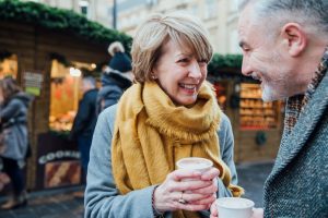 Mature couple dating at winter market